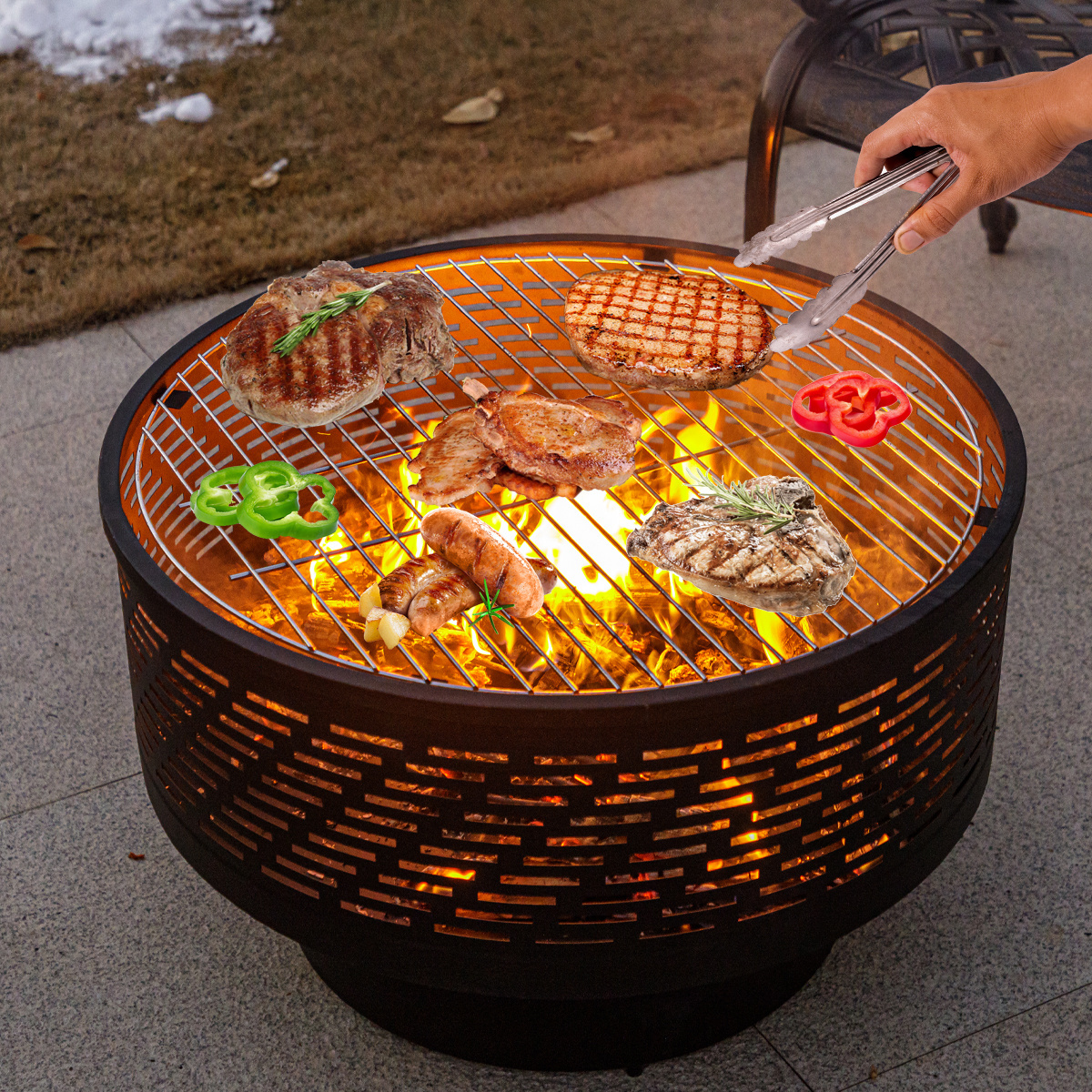 Low Price Wood Burning Portable Outdoor Table Round Steel Bowl Metal Fire Pits With Lid