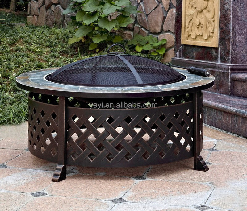 35 inch round Table with lattice design metal brazier Lattice wood burning Heater fire pit grill