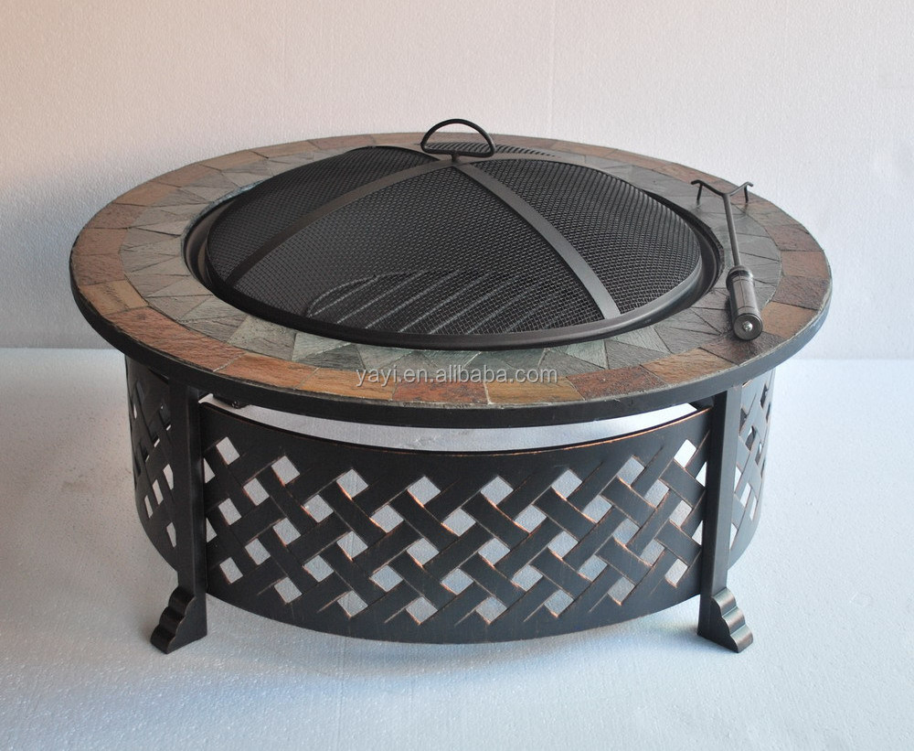 35 inch round Table with lattice design metal brazier Lattice wood burning Heater fire pit grill