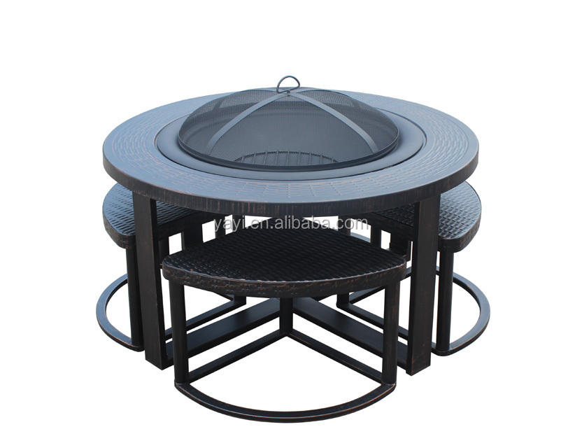 garden treasure steel fire pit table set