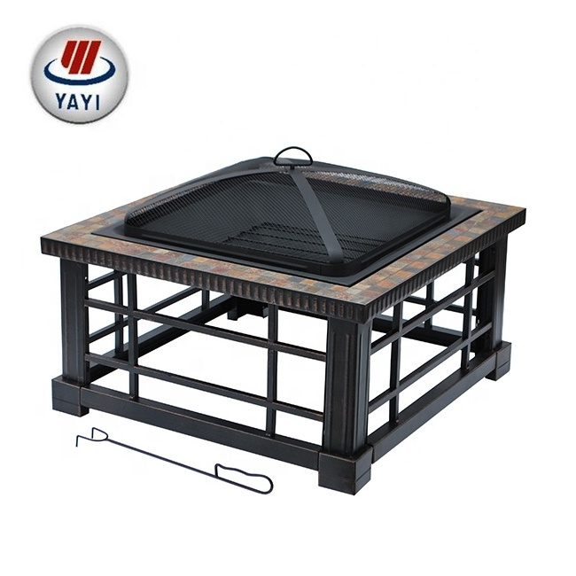 Outdoor Heater Square Table Barbecue Grills Fire pit Garden Stove Metal Wood Burning Fire Pit