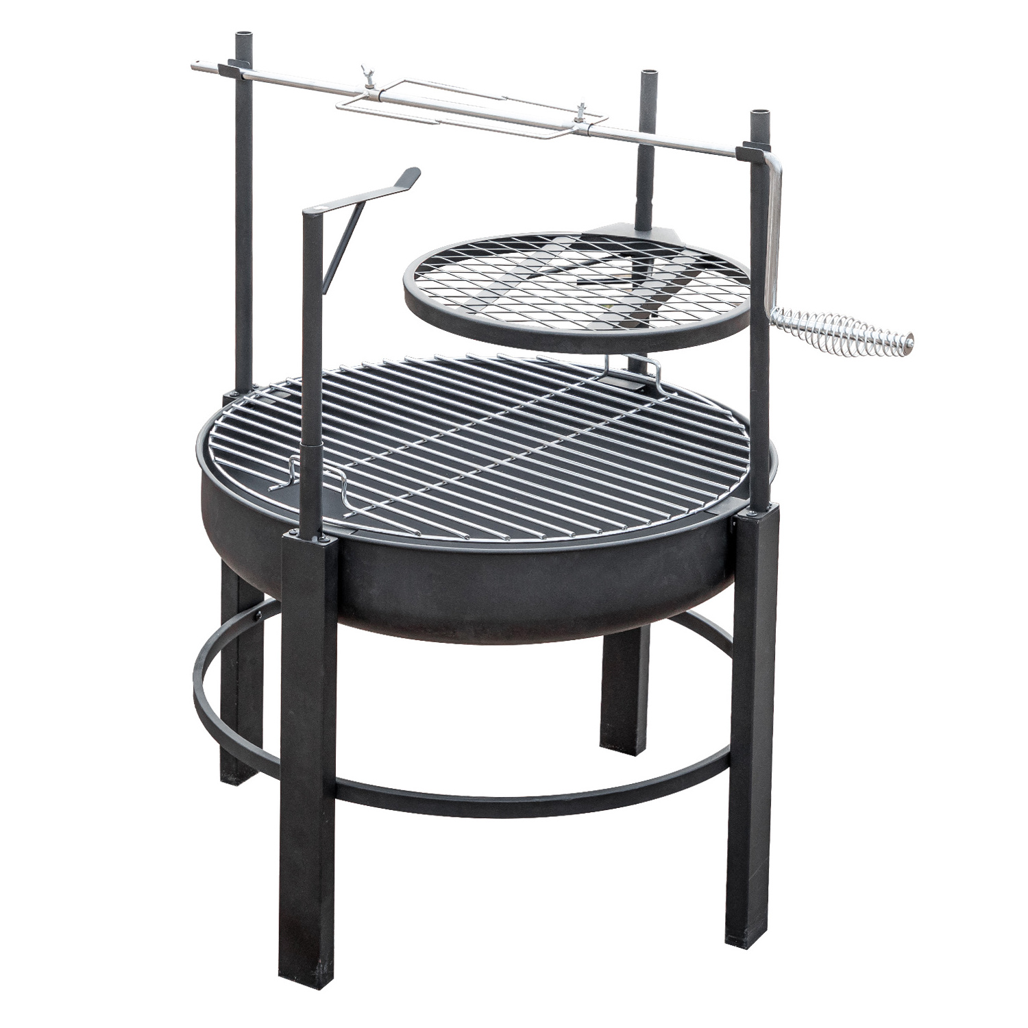 wood burning outdoor cooking bbq patio table top with double grills alloy steel fire pit