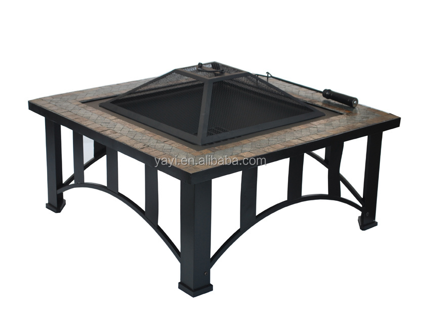 Outdoor Fire Pit Square Table Metal Table Backyard Patio Garden Stove Wood Burning Fireplace