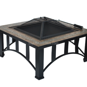 Outdoor Fire Pit Square Table Metal Table Backyard Patio Garden Stove Wood Burning Fireplace