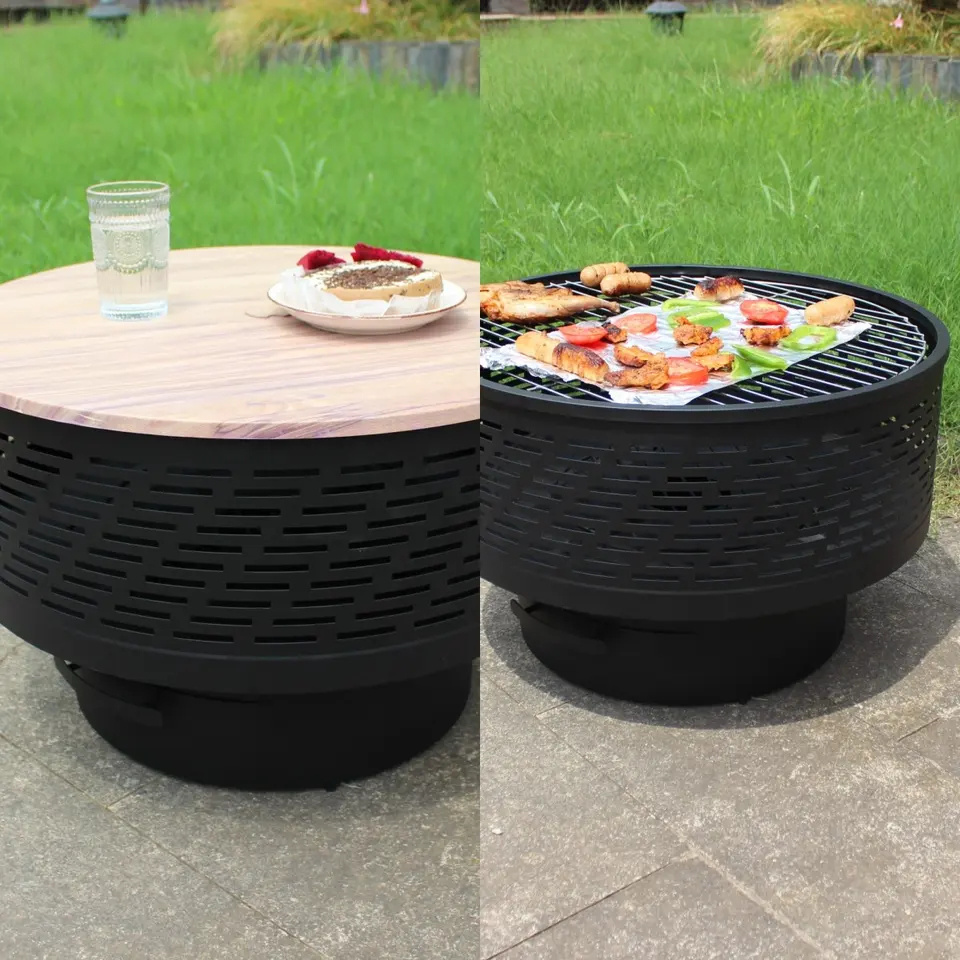 Outstanding Quality Wood Burning Table Round Steel Bowl Metal Fire Pits With Lid