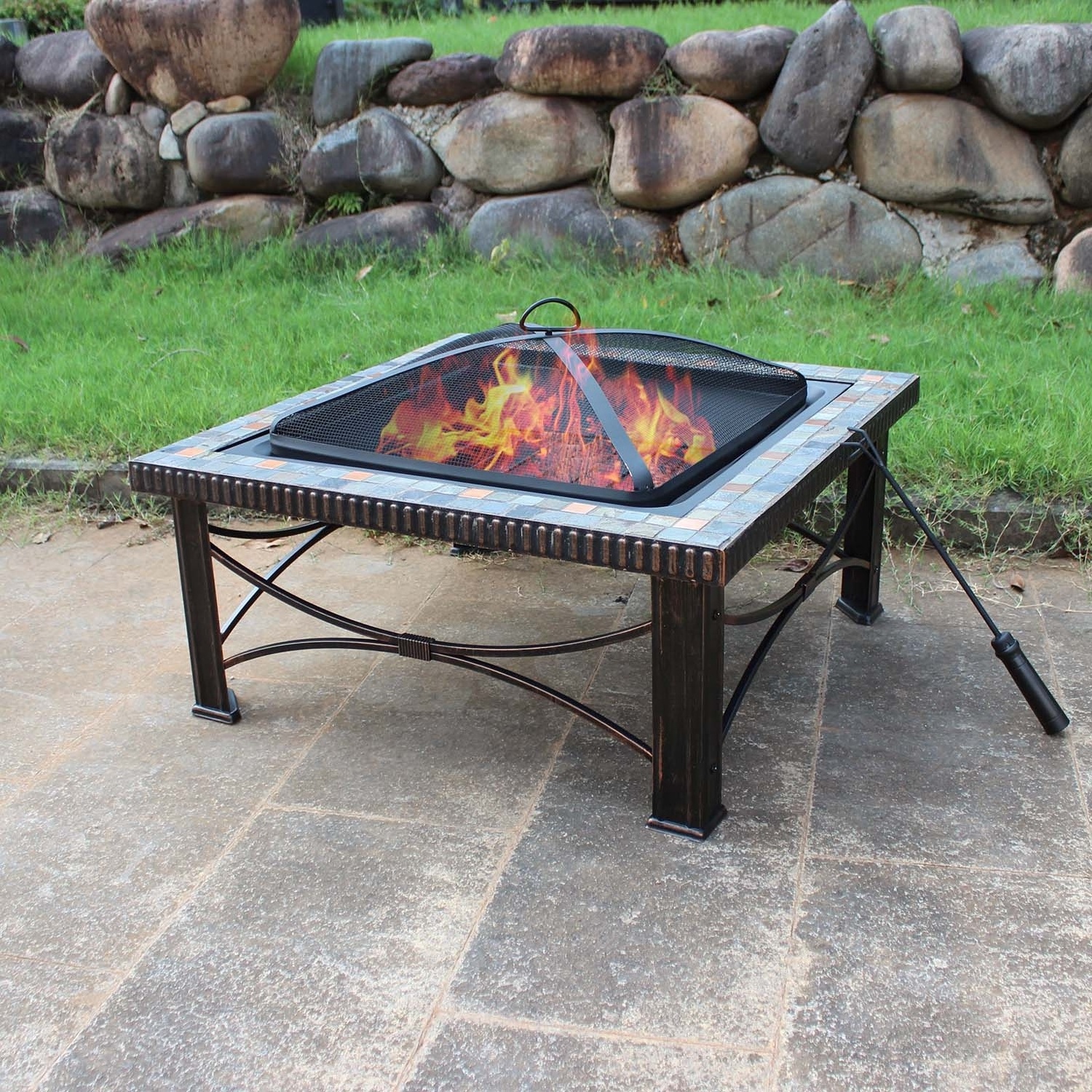 30inch metal wood burning garden outdoor natural slate wholesale square slate fire pit table for sale