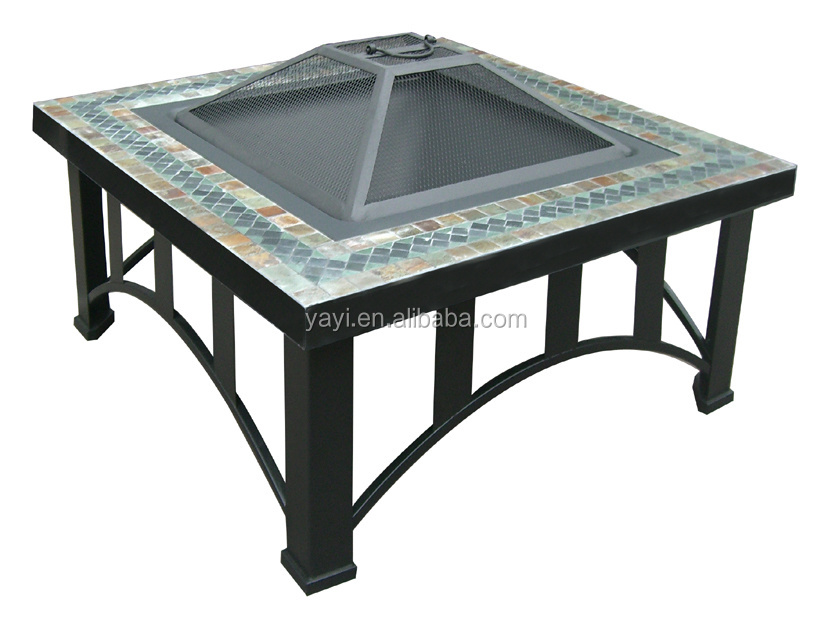 Outdoor Fire Pit Square Table Metal Table Backyard Patio Garden Stove Wood Burning Fireplace