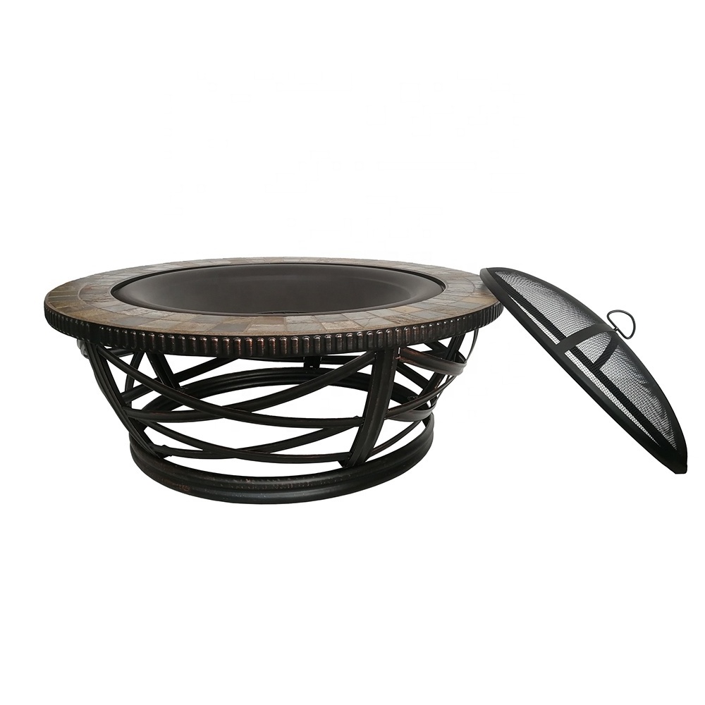 Wood burning large size round steel patio firepit table