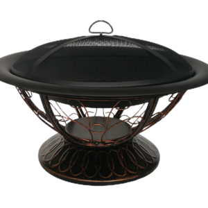 30" Wood Burning Luxury Copper Fire Pit with Wrought Iron Stand and Grill for Barbecue