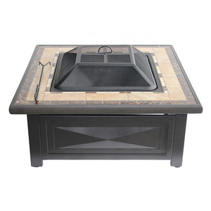 Outdoor Metal Square Table Backyard Patio Garden Stove Wood Burning Fire Pit with Spark Screen