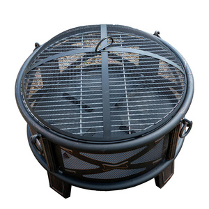 Trade assurance customized portable outdoor backyard fire pit manufacturers round with mesh cover