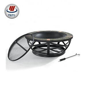 Wood burning large size round steel patio firepit table