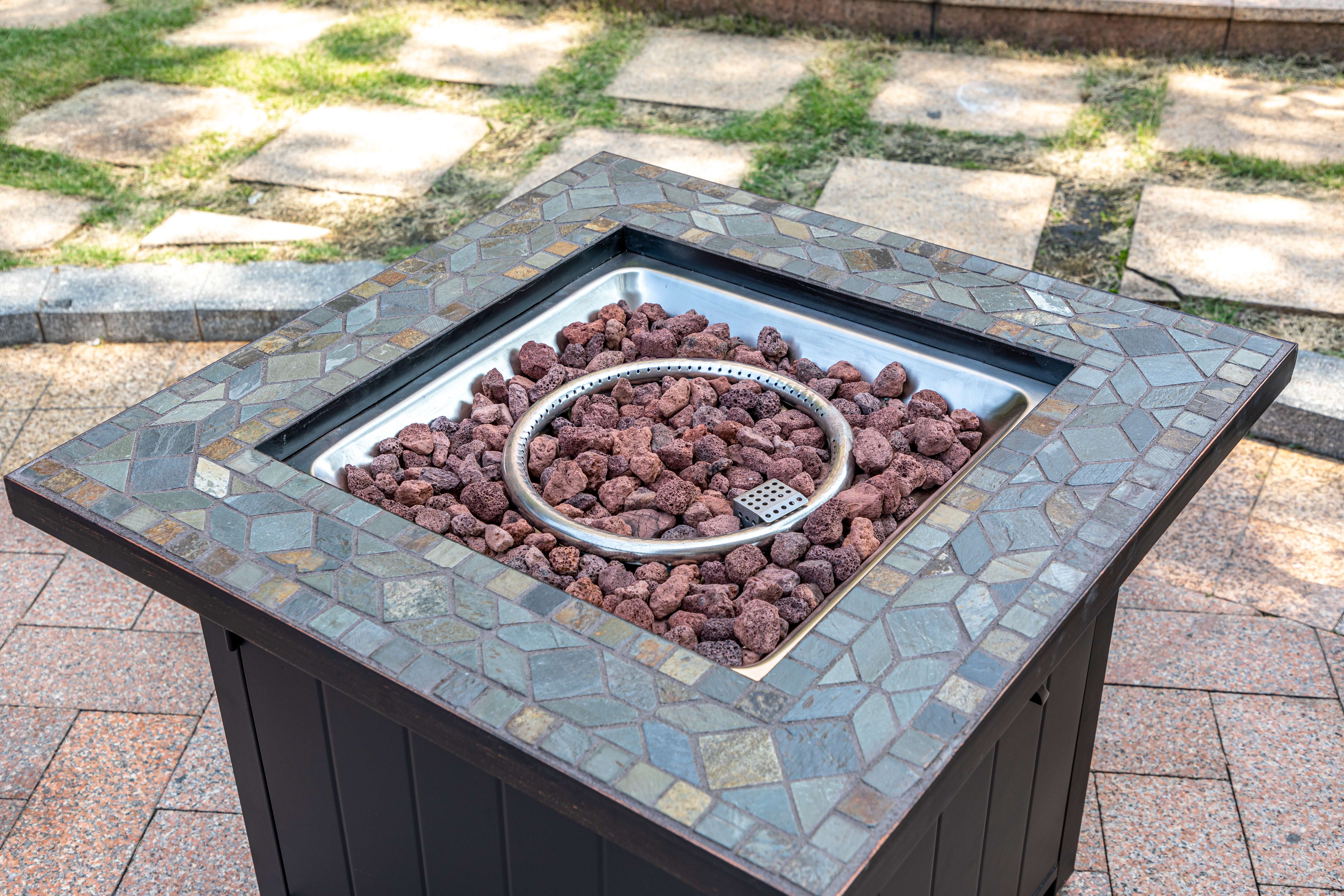 LAVRE backyard garden supplied with stainless steel burners natural rock propane fire pit tables