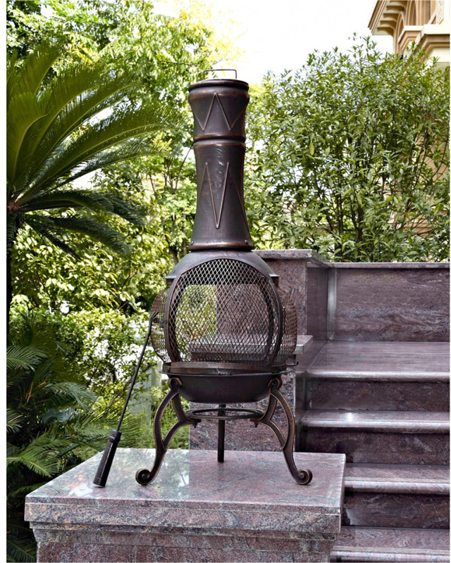 Indoor Black Mexican Chiminea Outdoor Fire Pit Garden Clay Ceramic Fireplace with Chimney