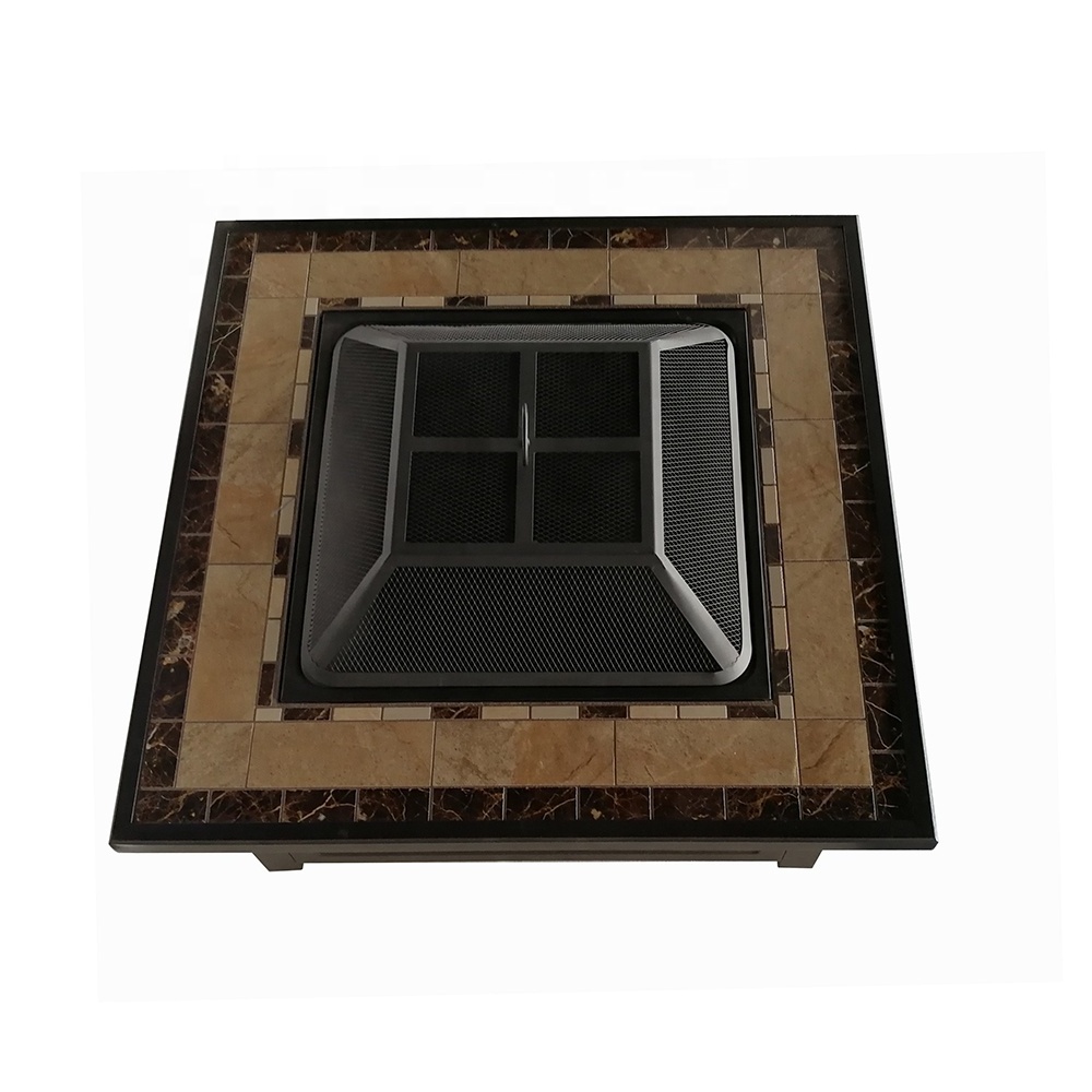 Outdoor Metal Square Table Backyard Patio Garden Stove Wood Burning Fire Pit with Spark Screen