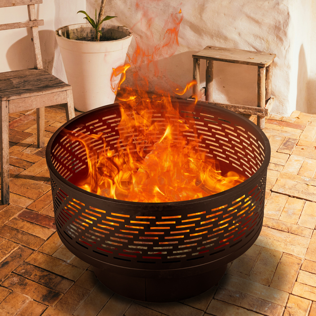 Low Price Wood Burning Portable Outdoor Table Round Steel Bowl Metal Fire Pits With Lid