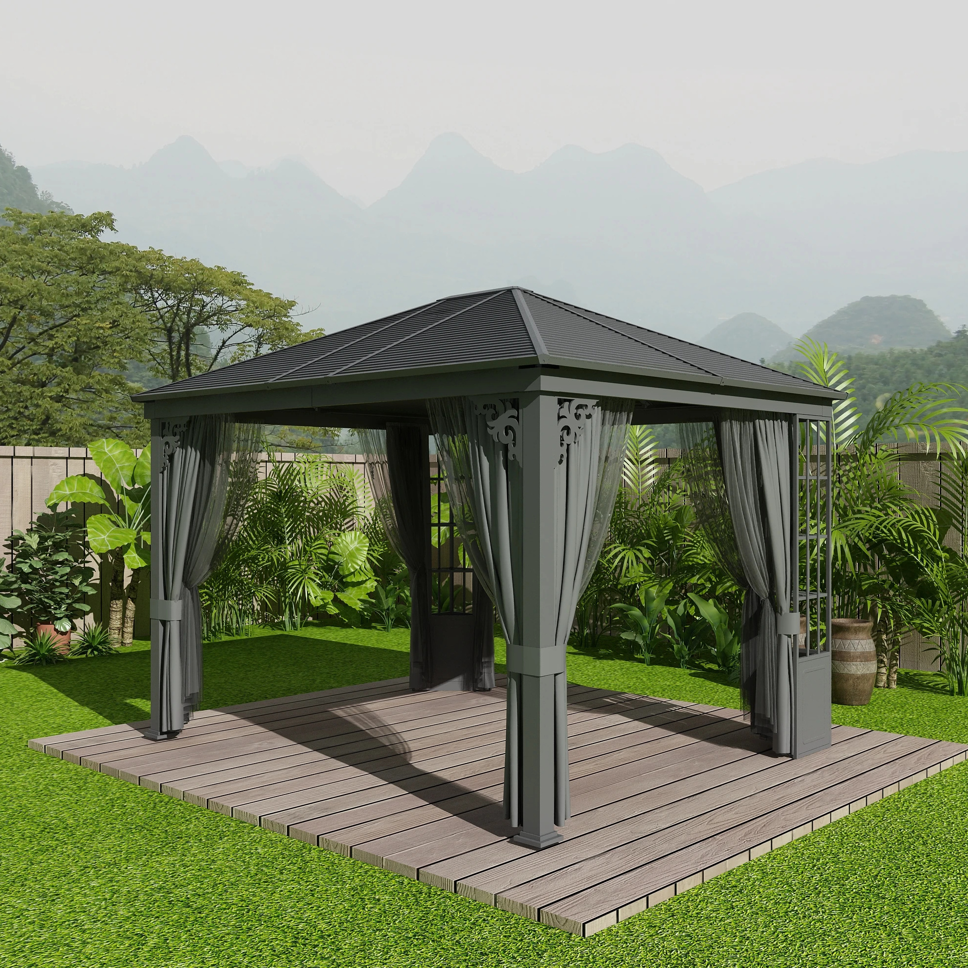 10x12 FT all weather garden roof modern aluminum Balcony prefabricated outdoor patio Gazebos