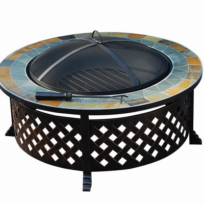 35 inch round Table with lattice design metal brazier Lattice wood burning Heater fire pit grill