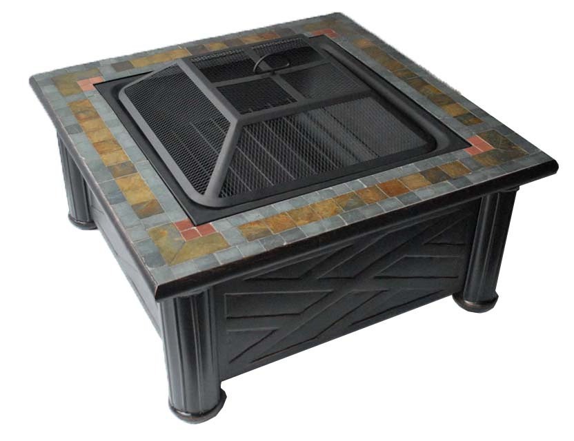 27 inch metal wood burning outdoor natural wholesale square slate fire pit table