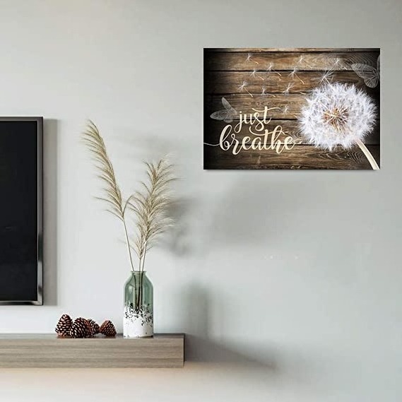 Beautiful White Dandelion and Butterflies Just Breathe Quotes Poster Picture OTHER Paintings Canvas Wall Art