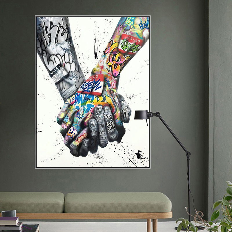 Street Graffiti Art Canvas Painting Lover Hands Art Wall Posters and Prints Inspiration Artwork Picture for Living Room Decor