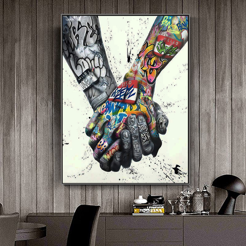 Street Graffiti Art Canvas Painting Lover Hands Art Wall Posters and Prints Inspiration Artwork Picture for Living Room Decor