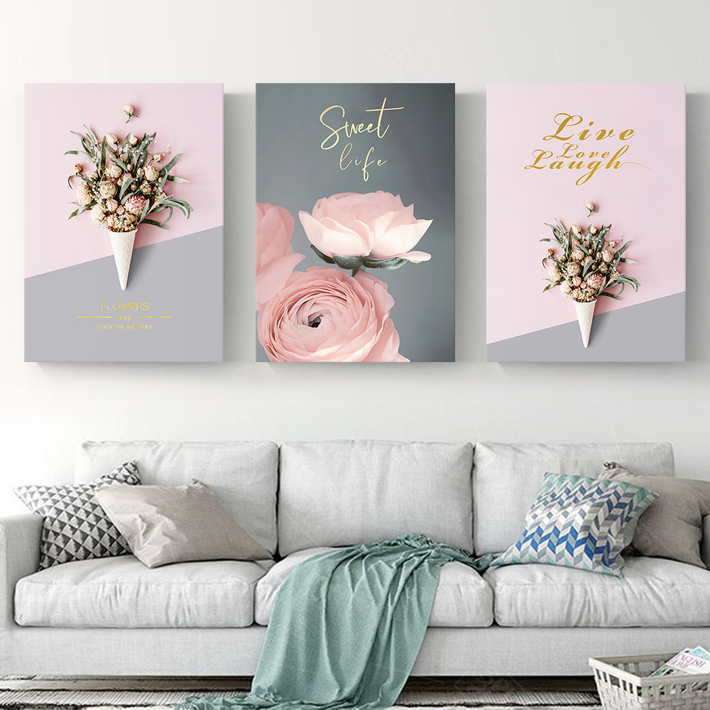 3 Panels Wholesale custom framed Flower picture Canvas Art