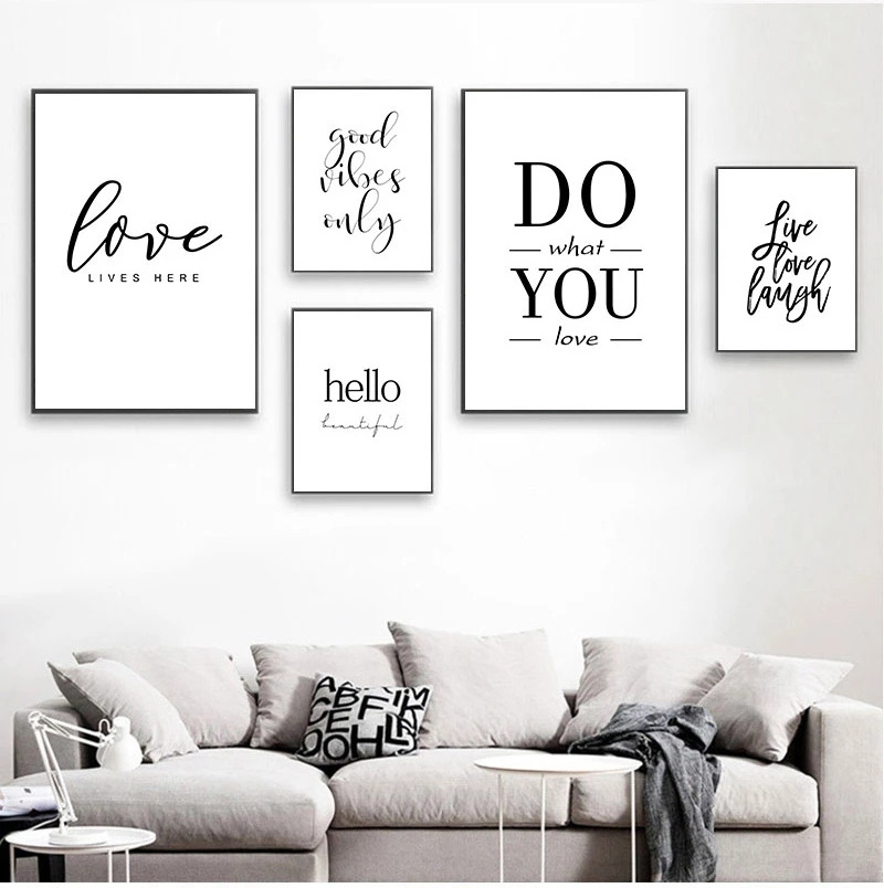 Live Love Laugh Inspiring Quotes Wall Art Canvas Painting Black White Wall Poster Prints For Home Decor