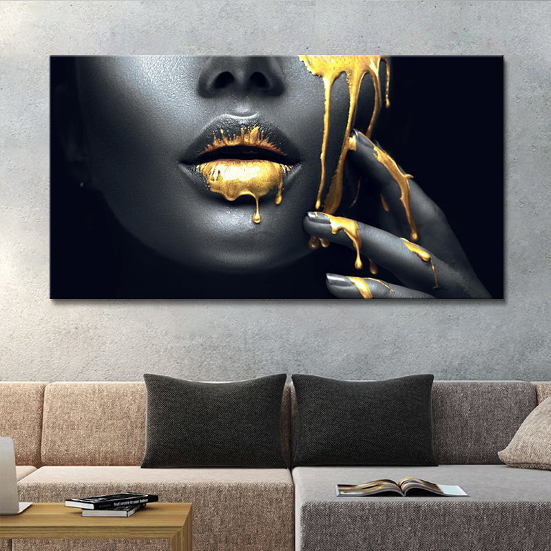 wholesale African Woman Wall Art Canvas Prints Modern Golden Girl Art Posters And Prints african art canvas print