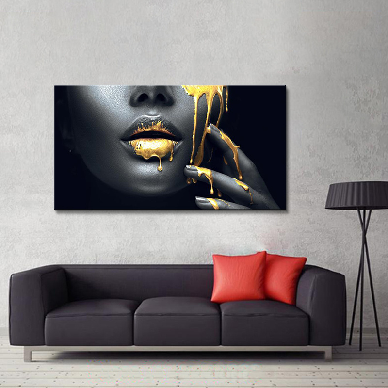 wholesale African Woman Wall Art Canvas Prints Modern Golden Girl Art Posters And Prints african art canvas print