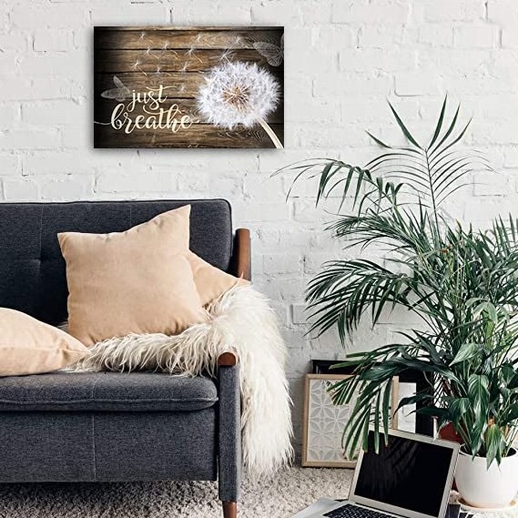 Beautiful White Dandelion and Butterflies Just Breathe Quotes Poster Picture OTHER Paintings Canvas Wall Art