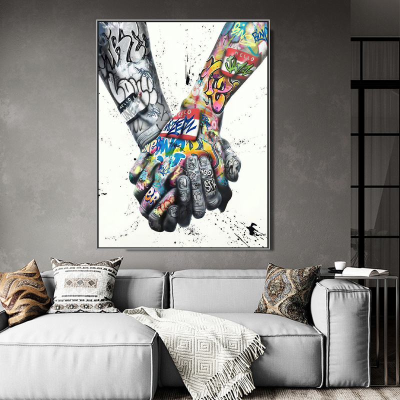 Street Graffiti Art Canvas Painting Lover Hands Art Wall Posters and Prints Inspiration Artwork Picture for Living Room Decor