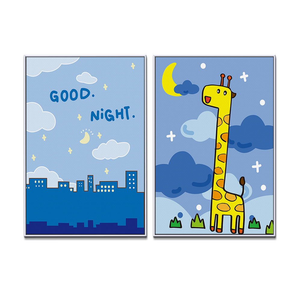 Custom hanging canvas painting good night child wall art giraffe animal sets kids room wall decor