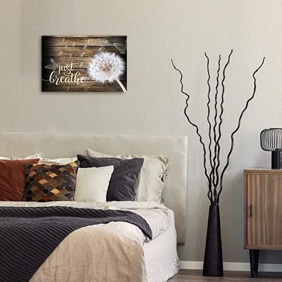 Beautiful White Dandelion and Butterflies Just Breathe Quotes Poster Picture OTHER Paintings Canvas Wall Art