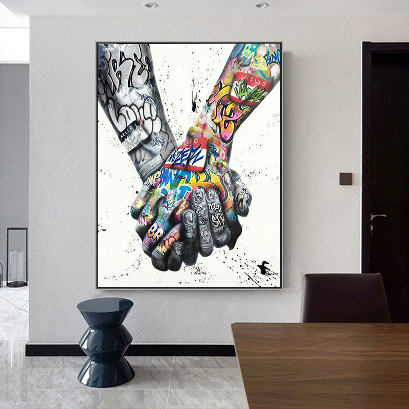 Street Graffiti Art Canvas Painting Lover Hands Art Wall Posters and Prints Inspiration Artwork Picture for Living Room Decor