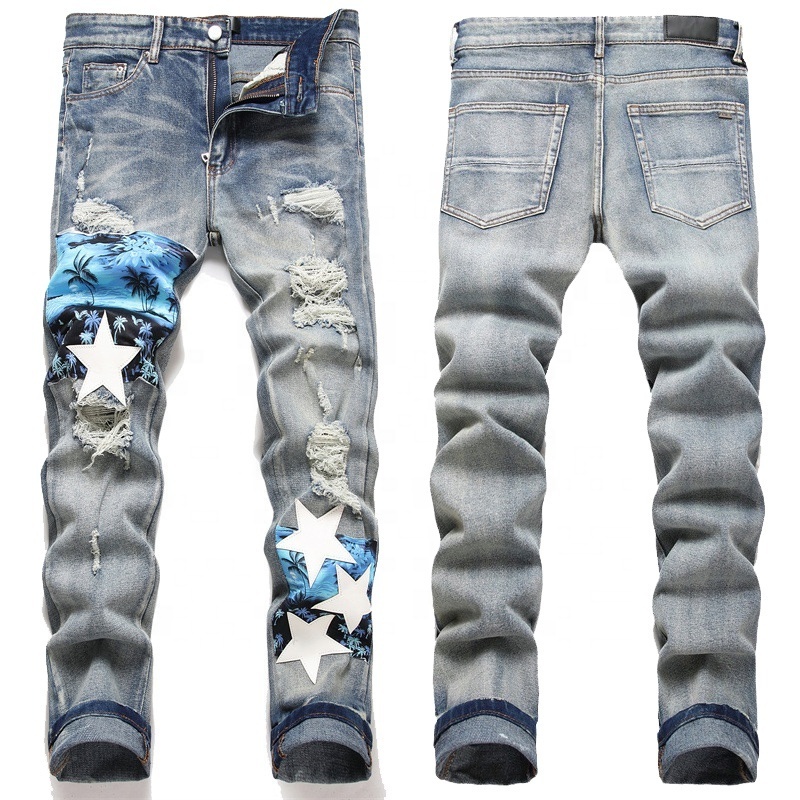 3323 New trendy spring summer 2024 y2k clothing denim jeans pants for men vintage jeans men custom stacked ripped jeans