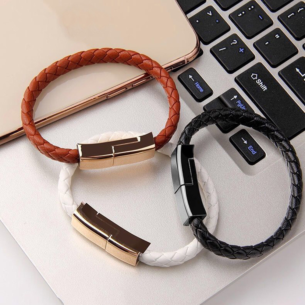 Fashion product 22CM Leather bracelet usb charging cable wristband portable micro usb charging cord for smart phone cable