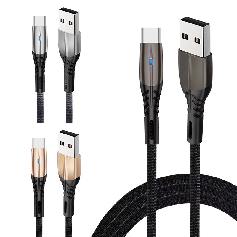 New Product Zinc Alloy Led Light Quick Charging Data Usb Cable Type C Micro Usb 1m