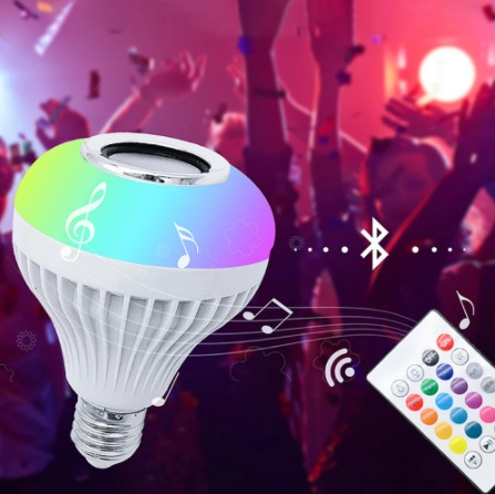 Smart E27 LED RGB White 12W  Wireless Bluetooth Speaker Bulb Lamp Colorful Changing Bulb Remote App Control Decor Home