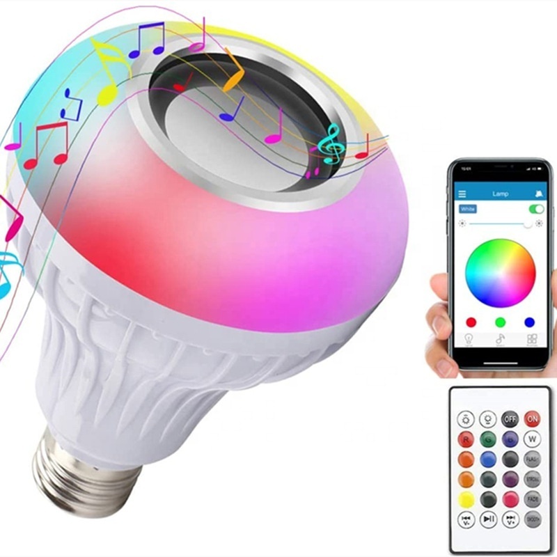 Smart E27 LED RGB White 12W  Wireless Bluetooth Speaker Bulb Lamp Colorful Changing Bulb Remote App Control Decor Home