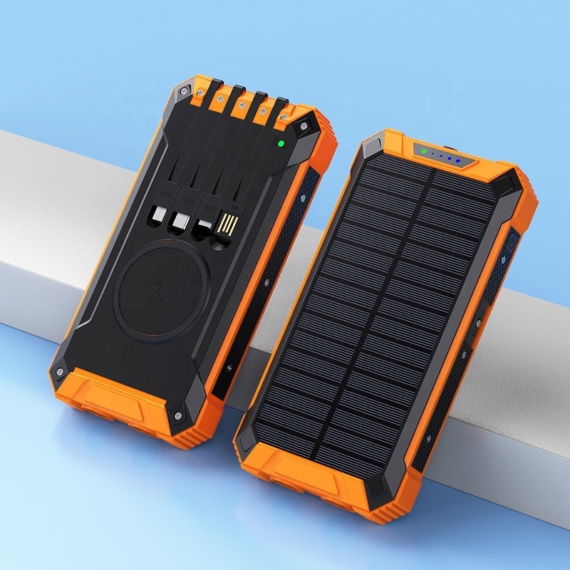 Waterproof Outdoor Solar PowerBank Dual USB With 4 cables Travel Portable 20000mah Solar Wireless Power banks