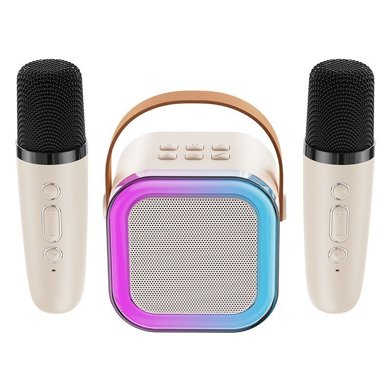 K12 Dual Microphone Karaoke Bluetooth Speaker Boombox Support Multiple Input Modes RGB Light Two 5W Speakers Sound Subwoofer