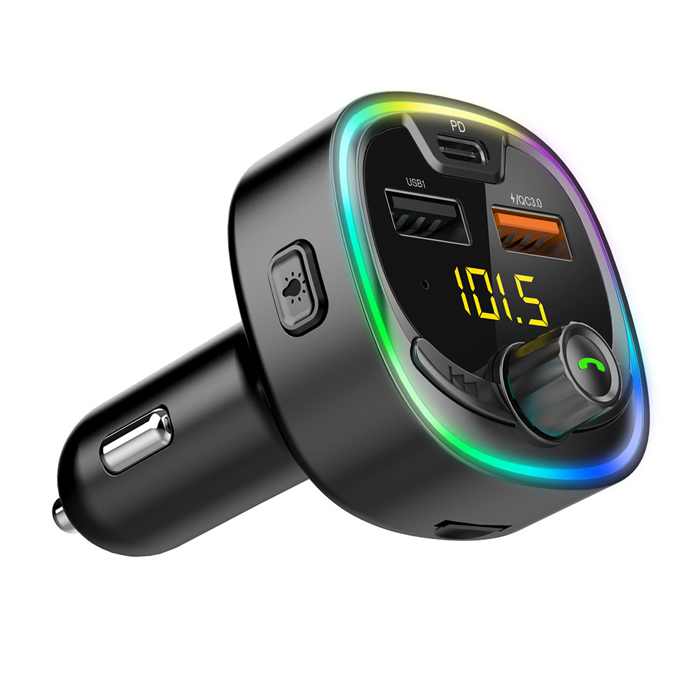 VR Robot HIFI EQ Bluetooth 5.0 FM Transmitter Adapter Wireless Handsfree Car Kit with PD QC 3.0 Quick Charge Car MP3 Player