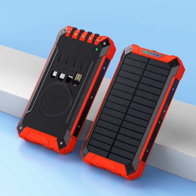 Waterproof Outdoor Solar PowerBank Dual USB With 4 cables Travel Portable 20000mah Solar Wireless Power banks