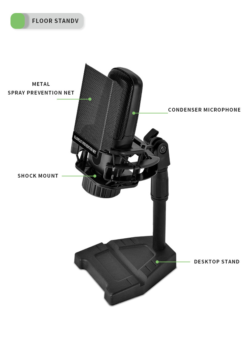 Hot sales Desktop Stand Live Stream Studio Recording  Audio Mixer sound card v8 plus set condense wired microphone