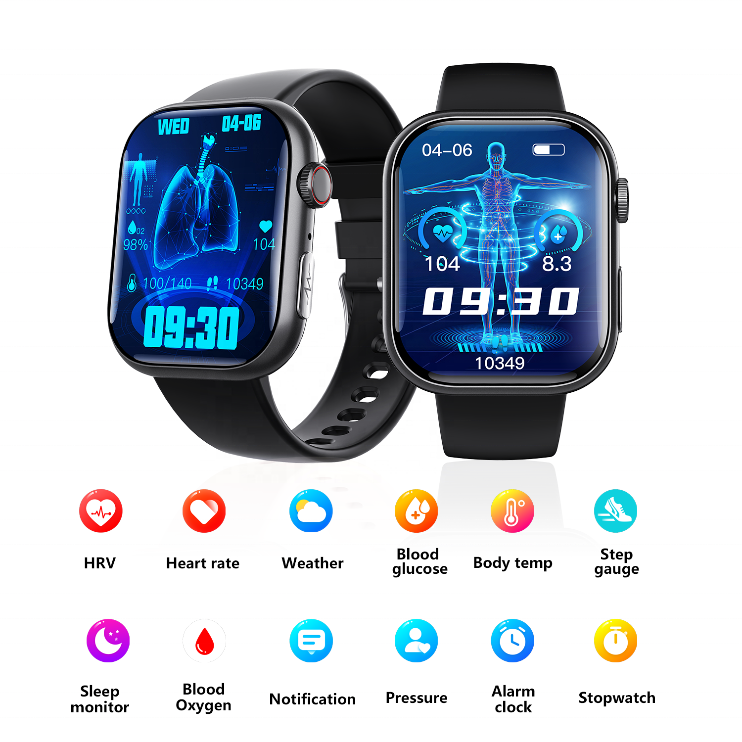 Universal 2.11inch Round Smart Watch Blood Glucose ECG Heart Rate Monitor Fitness Watch for Men Women