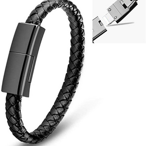 Fashion product 22CM Leather bracelet usb charging cable wristband portable micro usb charging cord for smart phone cable