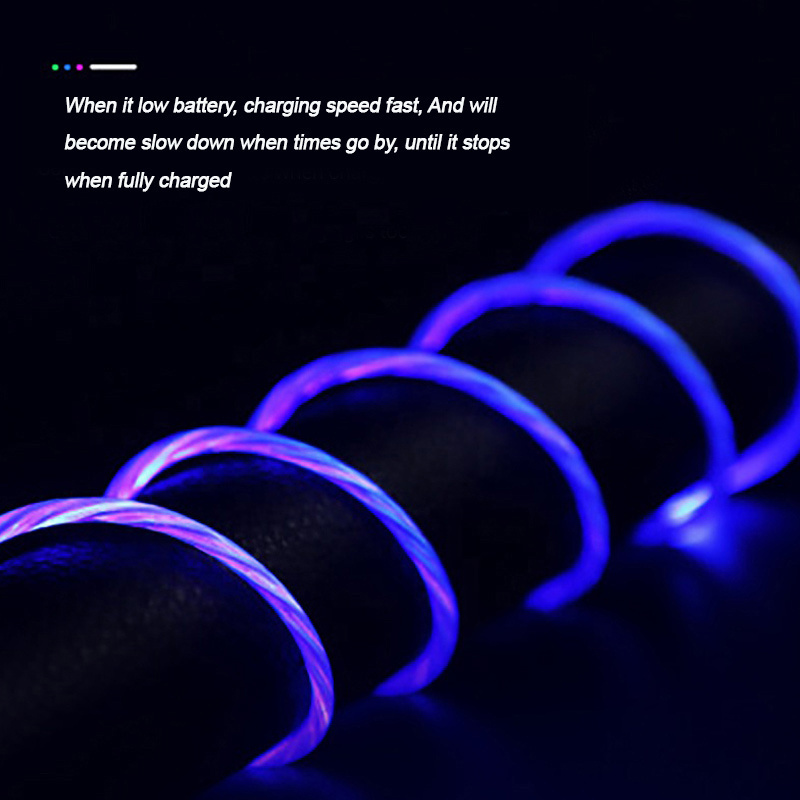 3 in 1 Magnetic LED Luminous Fast Charging Flowing Light For Micro iPhone USB Type C Cable