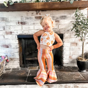 Children Three Piece Hippie Bohemian Style Toddler baby bell bottoms and halter top toddler girls clothing sets