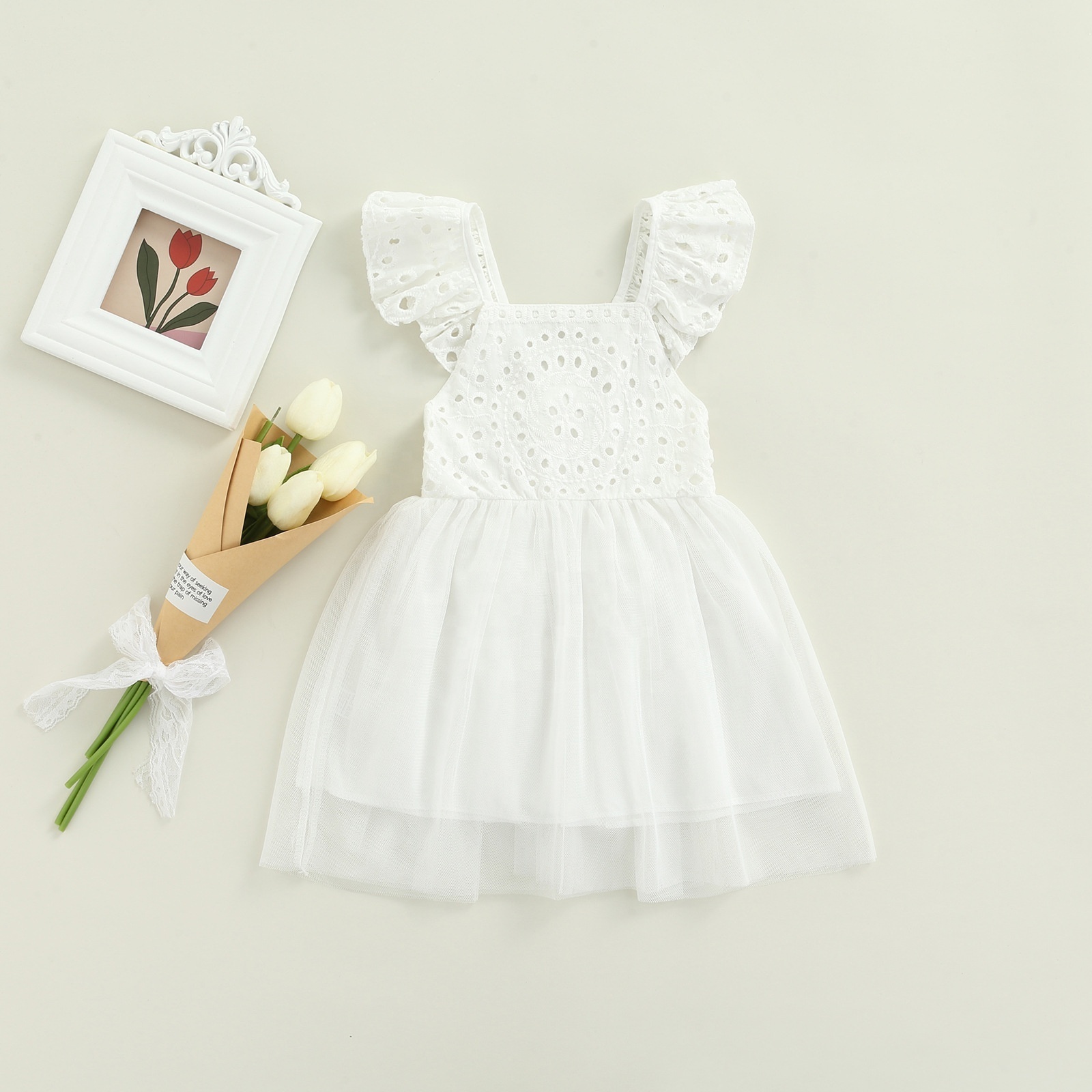 Summer Cotton Lace Sundress White Baby Girl Romper Tulle Tutu Dress Toddler 1st Birthday Newborn Dresses